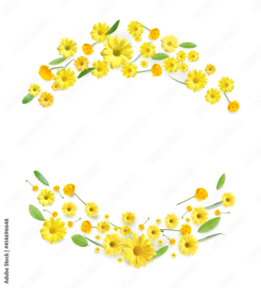 Wreaths made of beautiful flowers on white background Wreaths made of beautiful flowers on white background