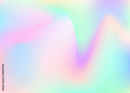 Holographic abstract background. Neon holographic backdrop with gradient mesh. 90s, 80s retro style. Iridescent graphic template for book, annual, mobile interface, web app.