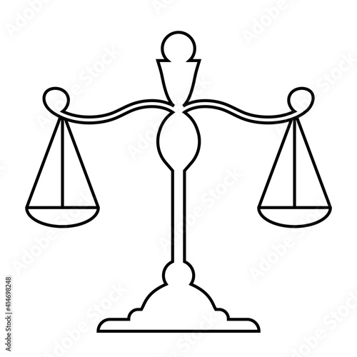 Libra. Scales linear silhouette. Scales icon. Isolated element on a white background. Scale tilt, overweight. Balance, law and justice symbol.