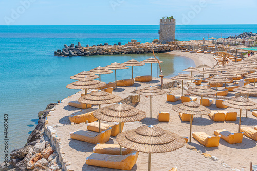 Parasols on a beach at Saint Konstantine and Elena near Varna, Bulgaria