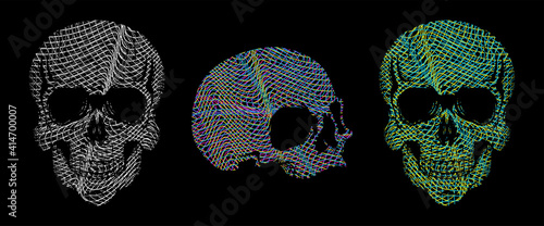 Set of skull head line style vector illustration