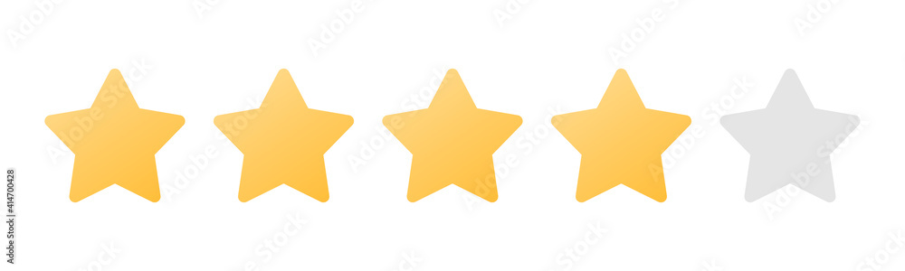 Rating sticker icon with four gold stars on a white background. Flat design. White background. Isolated vector icon. Vector gold background. Vector graphics. Rating sticker icon with four gold stars on a white background. Flat design. White background. Isolated vector icon. Vector gold background. Vector graphics.