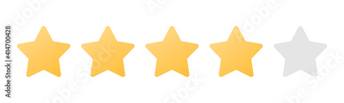 Rating sticker icon with four gold stars on a white background. Flat design. White background. Isolated vector icon. Vector gold background. Vector graphics.
