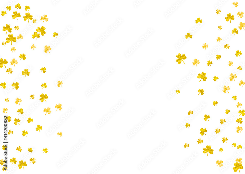 Clover background for Saint Patricks Day. Lucky trefoil confetti. Glitter frame of shamrock leaves. Template for poster, gift certificate, banner. Irish clover background. Clover background for Saint Patricks Day. Lucky trefoil confetti. Glitter frame of shamrock leaves. Template for poster, gift certificate, banner. Irish clover background.