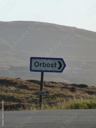 Isolated road sign on the Isle of Skye, Scotland