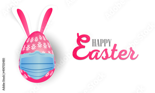 Colored Easter egg in a medical mask on a white background. Happy easter. Vector illustration