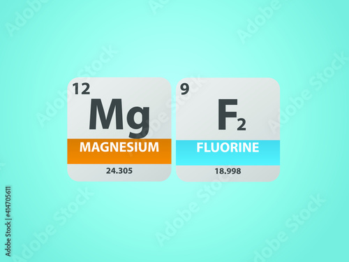 Magnesium fluoride mgf2 molecule. Simple molecular formula consisting of Magnesium, Fluorine ,  elements. Chemical compound simplified structure on blue background, for chemistry education 

