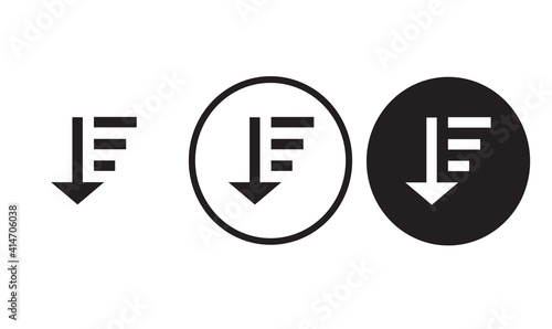 descending icon black outline for web site design 
and mobile dark mode apps 
Vector illustration on a white background