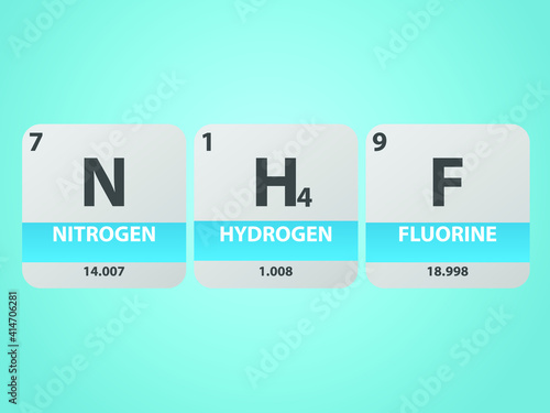 Ammonium fluoride nh4f molecule. Simple molecular formula consisting of Nitrogen, Fluorine ,  elements. Chemical compound simplified structure on blue background, for chemistry education 
