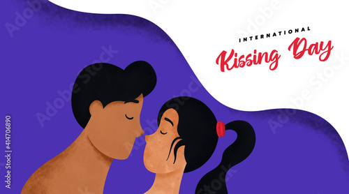 International Kissing Day Illustration with Water Color Effect. International Day of Kissing Banner Vector.