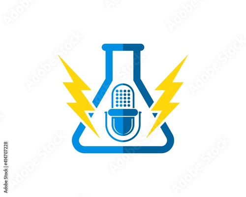 Simple bottle laboratory with podcast microphone and lightning