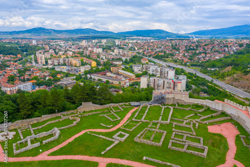 Aerial view of Pernik town and Krakra fortress in Bulgaria photo