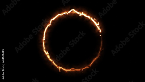 Computer generated fire energy ring on black background. 3d rendering of abstract fire circle
