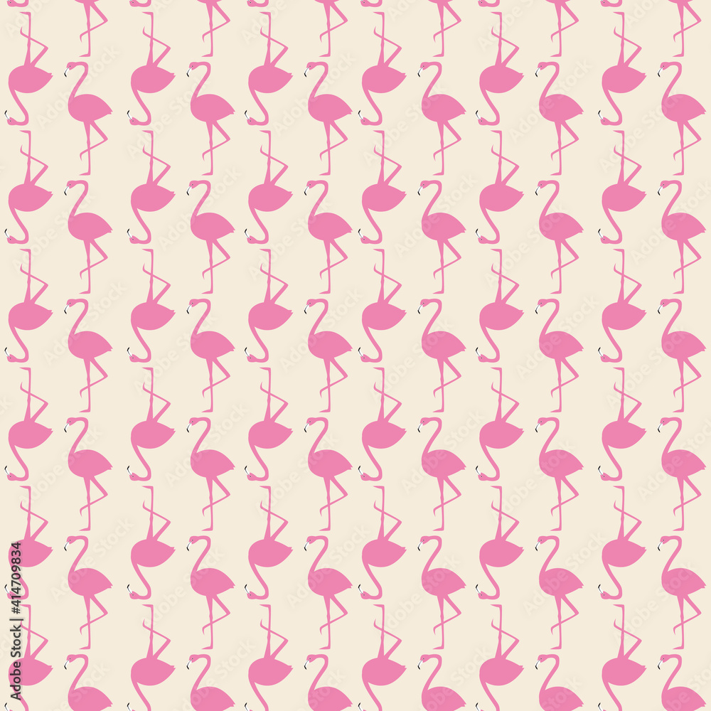 Flamingo seamless pattern, pink bird texture isolated, flat vector stock illustration as texture, ornament for printing on fabric, textile