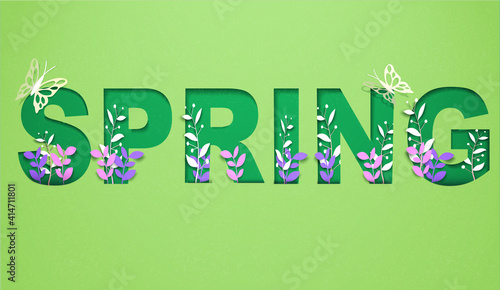 Spring poster paper cut, vector illustration