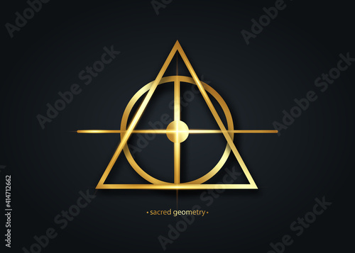 Photographie Alchemical cross, Sacred Geometry gold logo icon, primitive geometric shapes