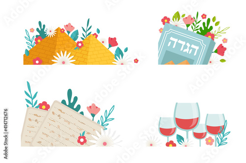 Fotografie, Tablou Pesah celebration greeting icons, Jewish Passover holiday
