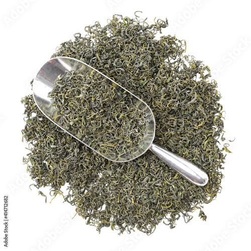 Tieguanyin Tea leaves, Chinese famous oolong tea on white background photo