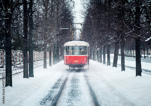 tram in the snow