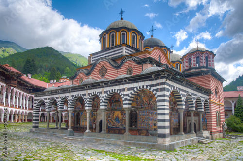 Courtyard of famous Rila monastery in Bulgaria photo