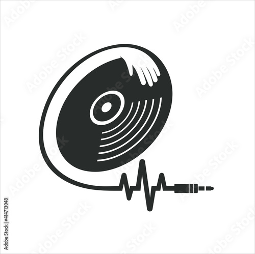 illustration of a hand and disc jockey icon, vector art.