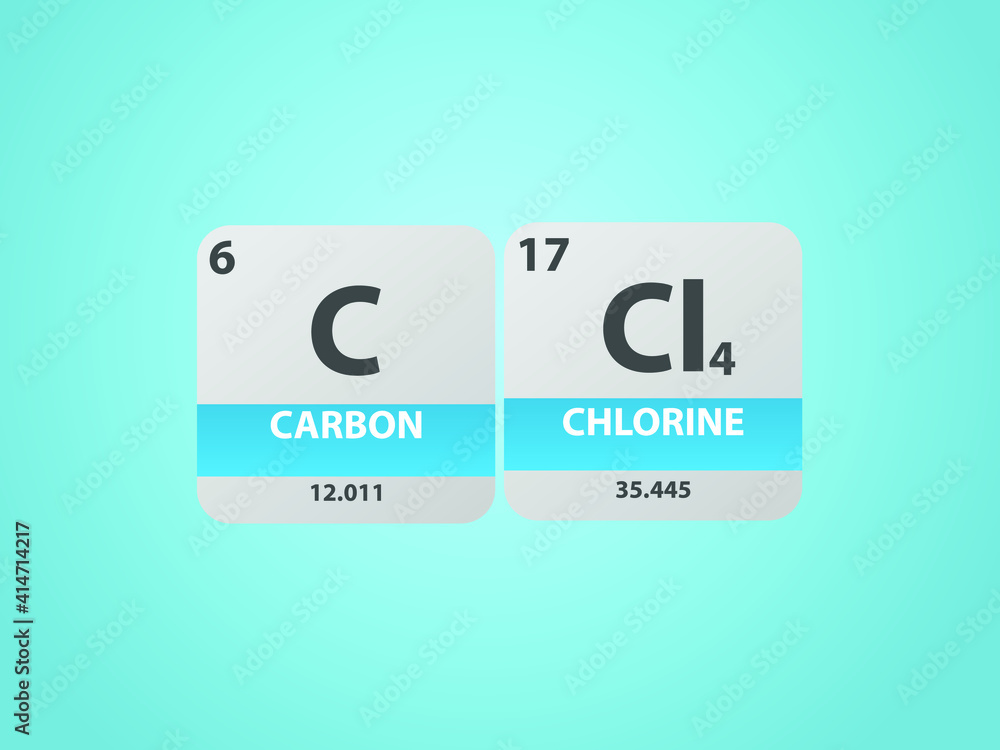 Carbon Tetrachlorate CCl4 molecule. Simple molecular formula consisting of Carbon, Chlorine