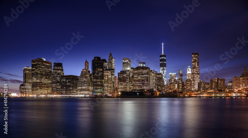 Skyscraper at night  high-rise building in Lower Manhattan  New York City