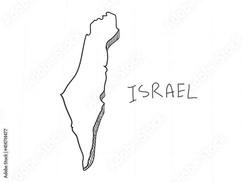 Hand Drawn of Israel 3D Map on White Background.