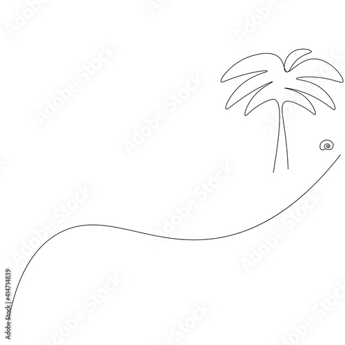 Beach landscape palm tree and sea, shel vector illustration
