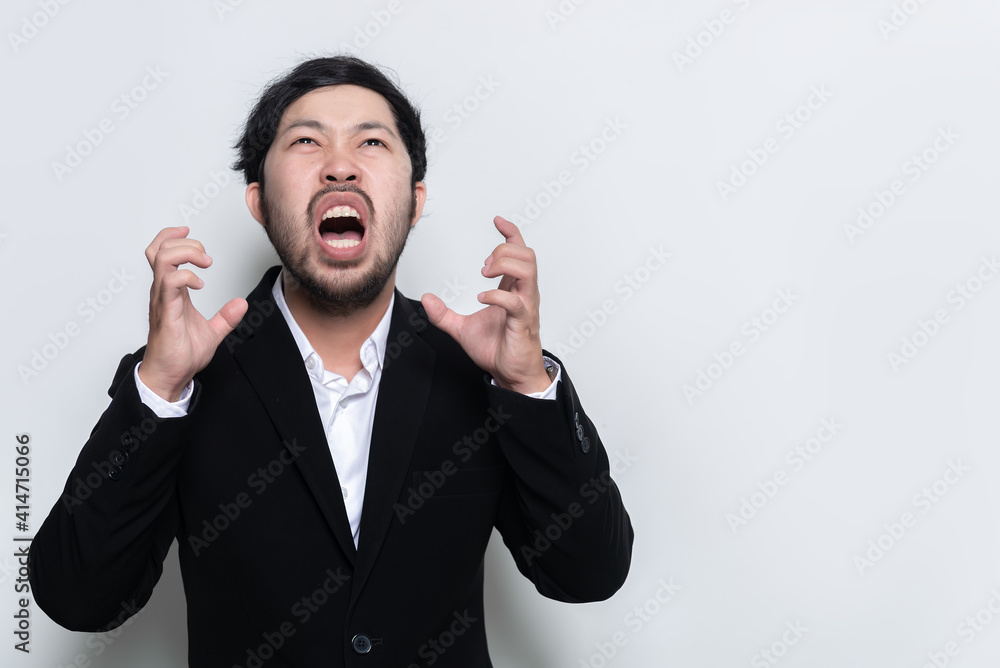 Portrait of asian handsome businessman wear suit on white background,Stress man concept Portrait of asian handsome businessman wear suit on white background,Stress man concept