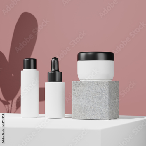 3d rendering cosmetic mockups . Mock up scene with podium for product display