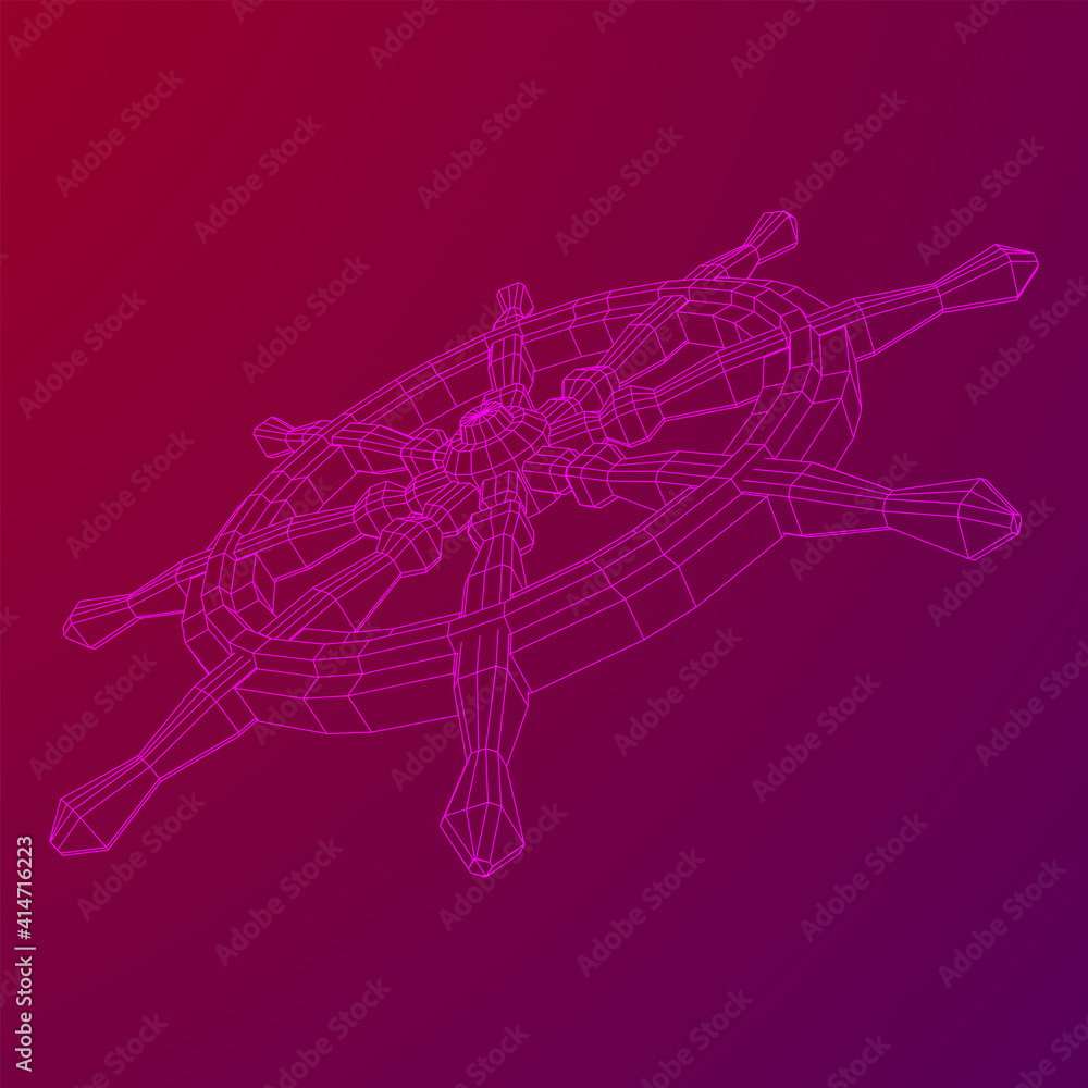 Obraz premium Ship steering wheel. Marine rudder. Wireframe low poly mesh vector illustration.