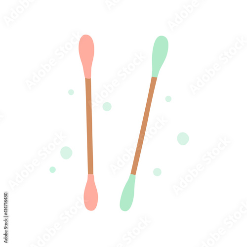 Wooden cotton swabs insulated on white, the concept of ecology, zero waste, natural hygiene products. Vector hand-drawn illustration.