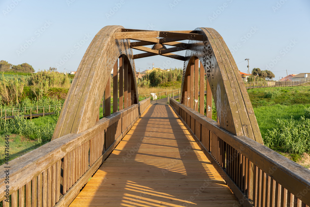 Wood bridge near Labruge beach, in Portugal