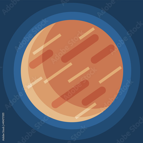 Cartoon fantastic planet on dark blue space background. Cosmic object solar system astronomical element. Space game element vector objects round shape. Celestial body in orbit around a star