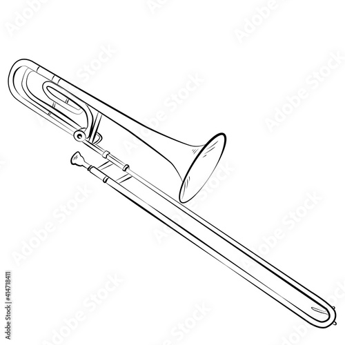Hand drawing trombone isolated on white background. Vector