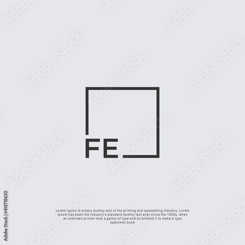 Letter FE Logo design with square frame line business consulting concept