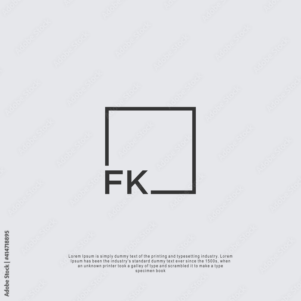 Letter FK Logo design with square frame line business consulting concept Letter FK Logo design with square frame line business consulting concept