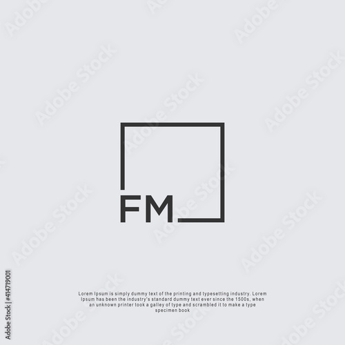 Letter FM Logo design with square frame line business consulting concept