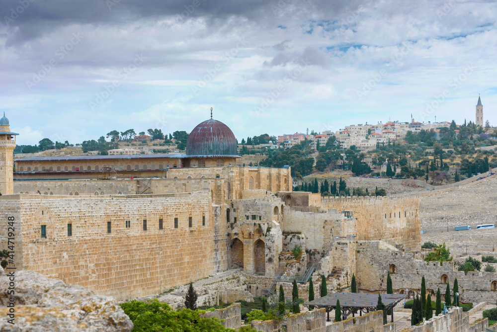 Walls of the Old City of Jerusalem, Israel. Ancient architecture