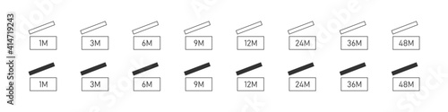 Period after opening. Expiration icons set. PAO icons. Expiration period in months icons for cosmetic packaging. Life months of open cosmetic. Vector illustration
