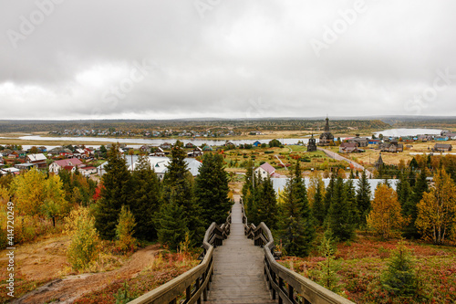 The village of Varzuga in autumn in cloudy weather