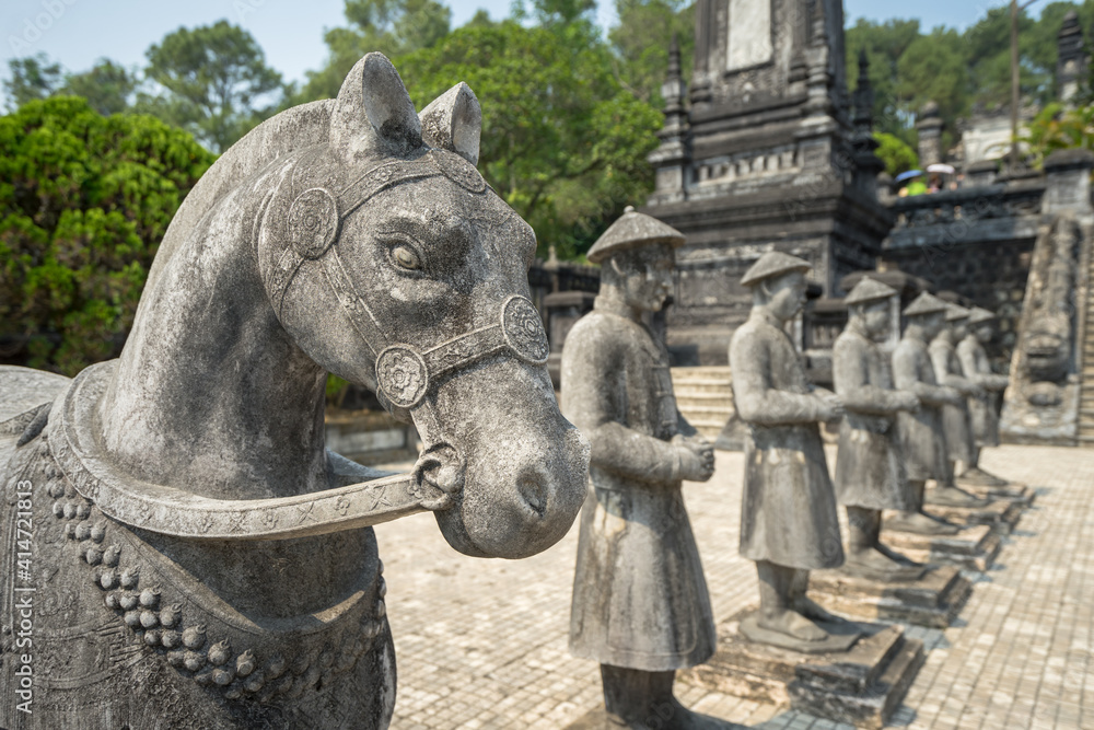 Many statues of nobleman, soldier or servant were built for pay respect and protect to the Royal tomb in Vietnam.
