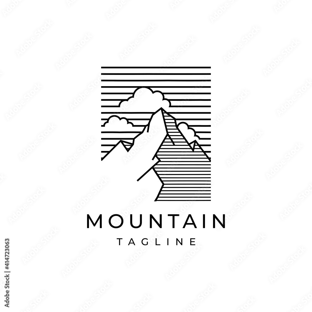 Fototapeta premium Mountain with line art logo design vector template
