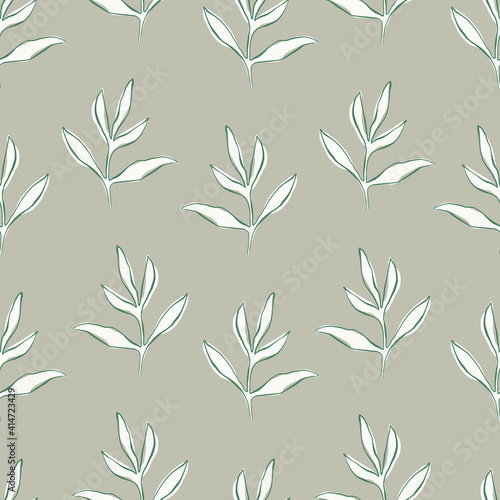 Hand drawn seamless vector pattern with peony branches and leaves. Botanical vector backdrop for romantic holidays and wedding design. Minimalistic vector floral background. Line art floral pattern