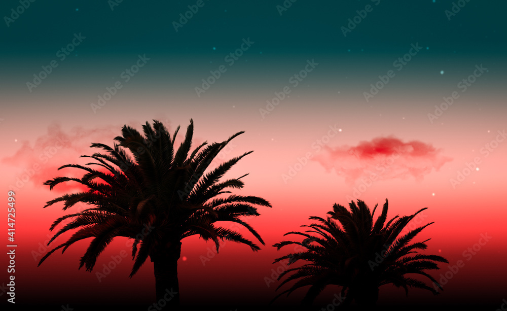 creative illustration palm trees at sunset creative 