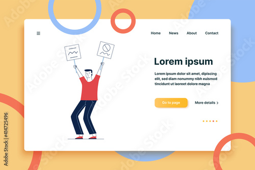 Protest activist holding placards placard. Male character showing poster flat vector illustration. Protester, demonstration, campaign concept for banner, website design or landing web page