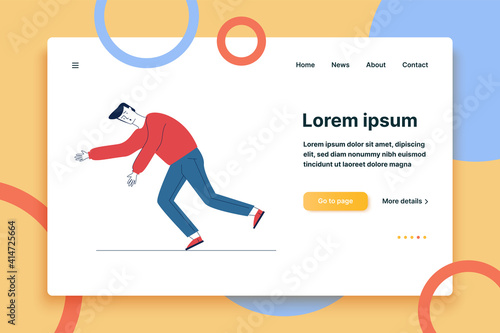 Scared clumsy man stumbling. Cartoon character falling down flat vector illustration. Attention, safety, injury concept for banner, website design or landing web page