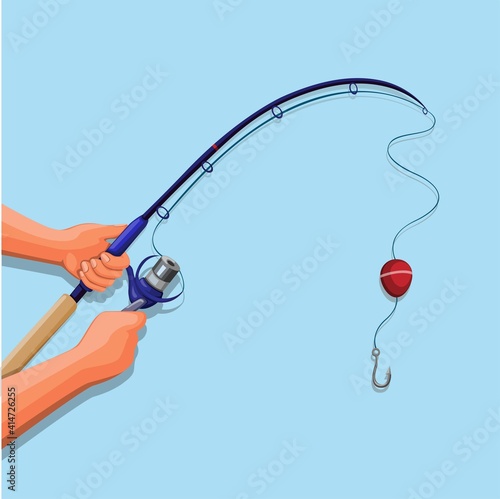 Hand holding fishing rod symbol illustration cartoon vector