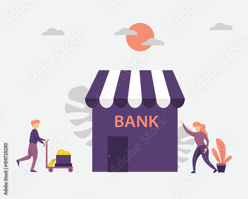 modern flat illustration. illustration of people wanting to invest in conventional banks, Investment and finance growth business concept, online investing. ideal for mobile apps, ui illustration